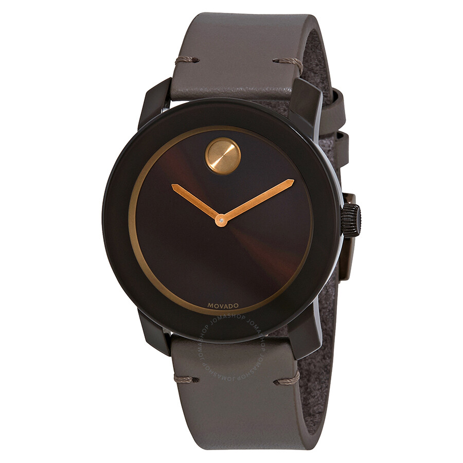 Movado Bold Brown Sunray Dial Grey Leather Men's Watch 3600455 ...