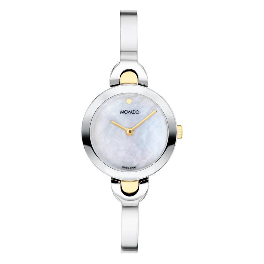 Movado Intrigue Bangle Quartz White Mother of Pearl Dial Ladies Watch 0607949
