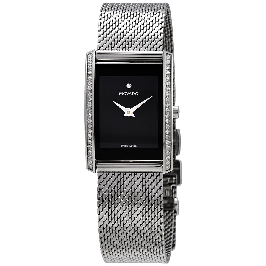 Movado La Nouvelle Black Dial Ladies Diamond Watch 0607190 Watches