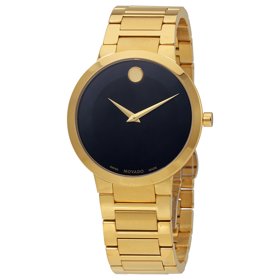Movado Modern Classic Black Dial Men's Gold Tone Watch 0607121 - Movado