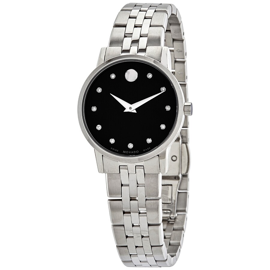 Movado Museum Classic Black Diamond Dial Ladies Watch 0607207 Watches