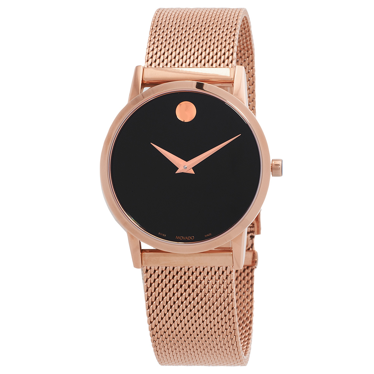 Movado Museum Classic Black Dial Black Leather Strap Watch For Women - 0606503