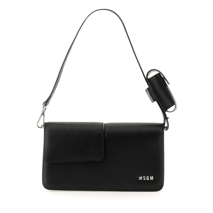 Msgm Baguette Bag With Double Flap And Logo In Black