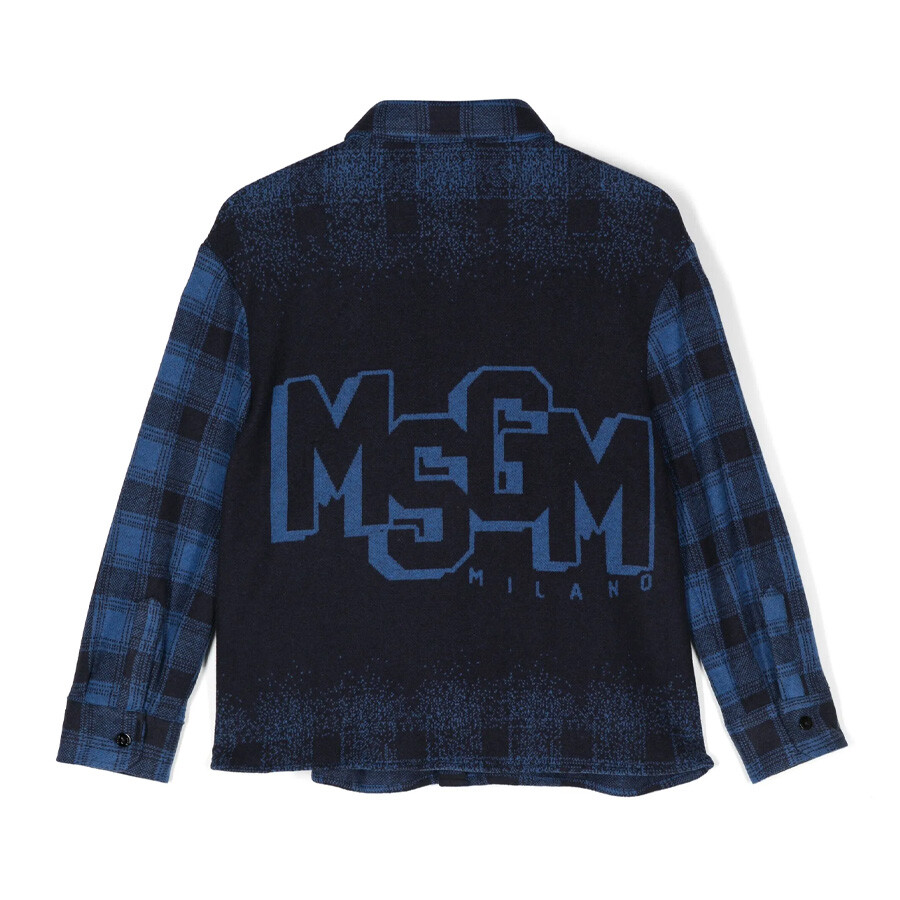 Msgm Boys Tartan-pattern Shirt In Blue