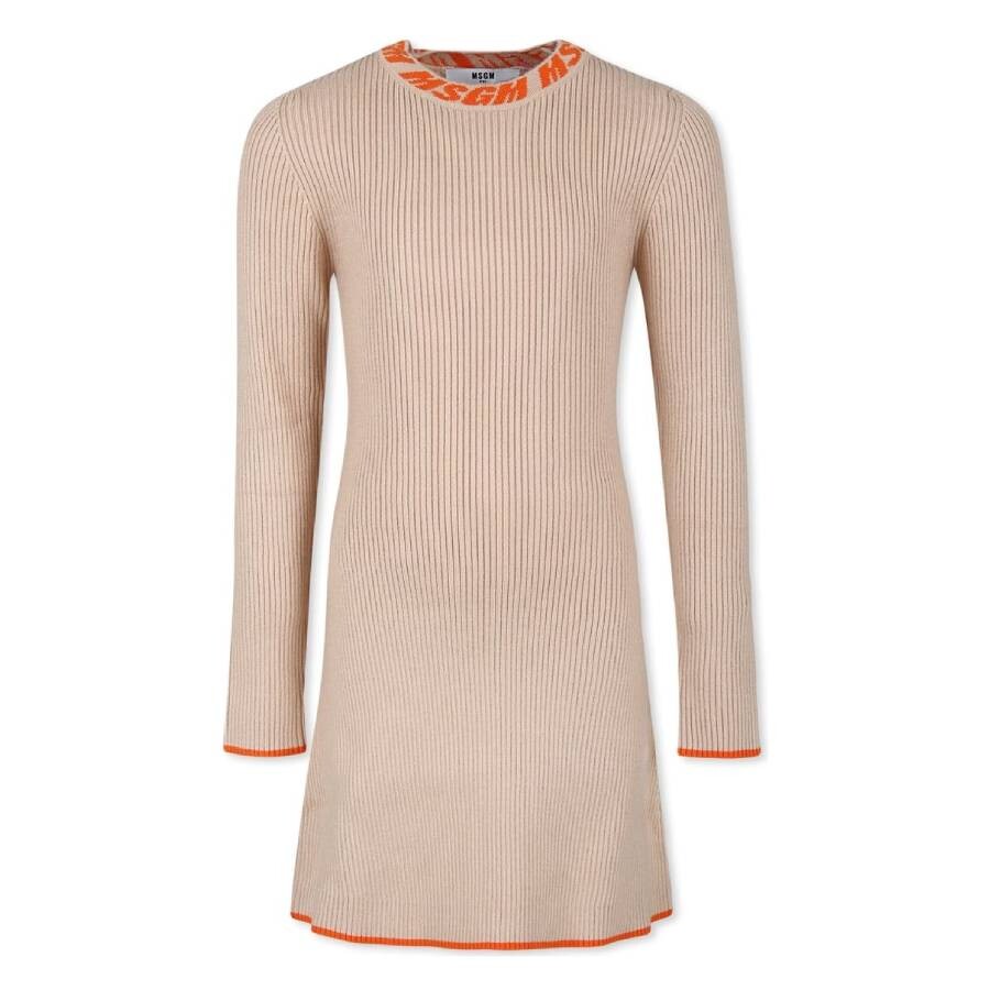 Msgm Girls Crew Rib Knit Long Sleeve Dress