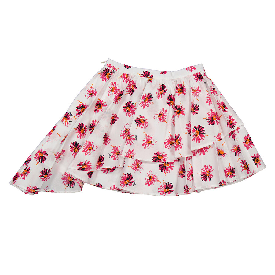 Shop Msgm Girls Floral Print Asymmetric Cotton Skirt