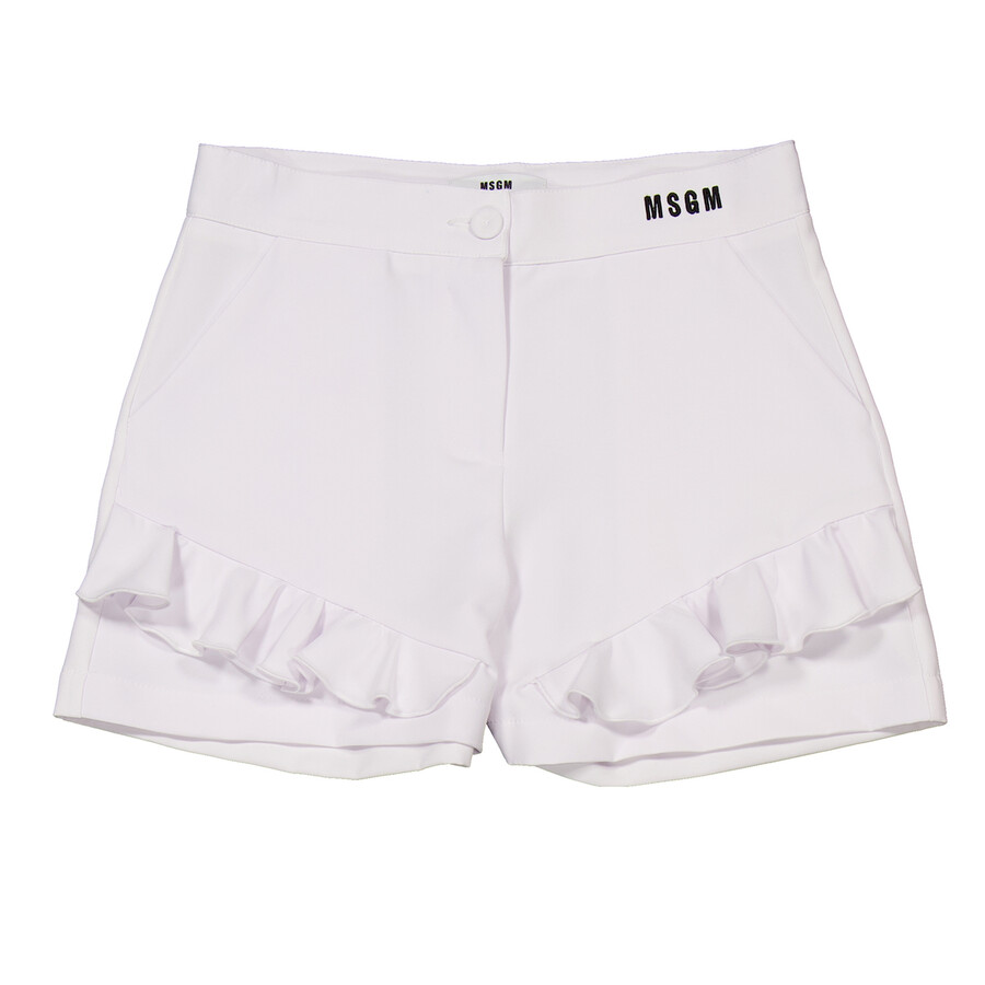 Girls Ruffle-Detail Embroidered-Logo Shorts