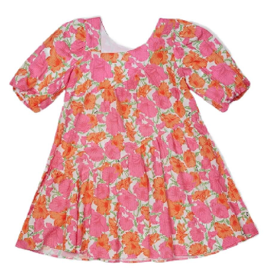 Kids Asymmetric Neckline Floral Print Maxi Dress