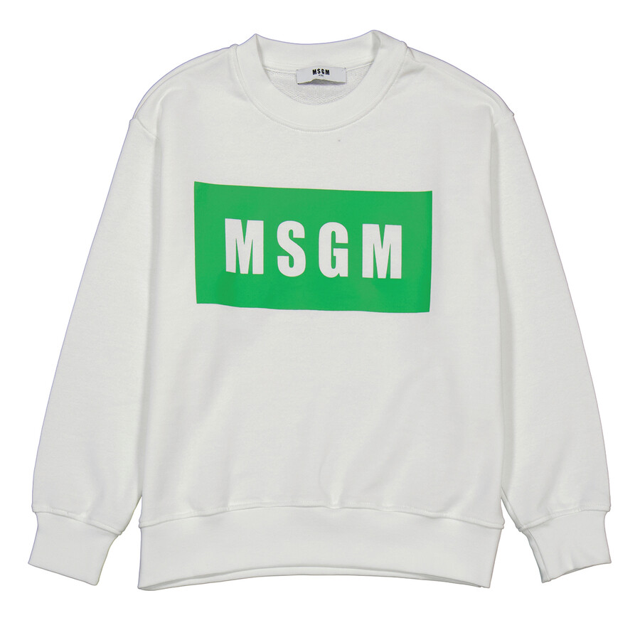 Msgm Kids Box Logo Crewneck Cotton Sweatshirt In White