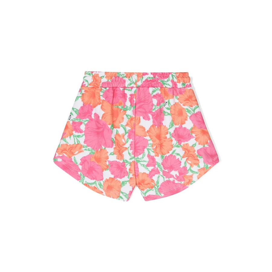 Msgm Kids Floral Print Cotton Shorts In Multi