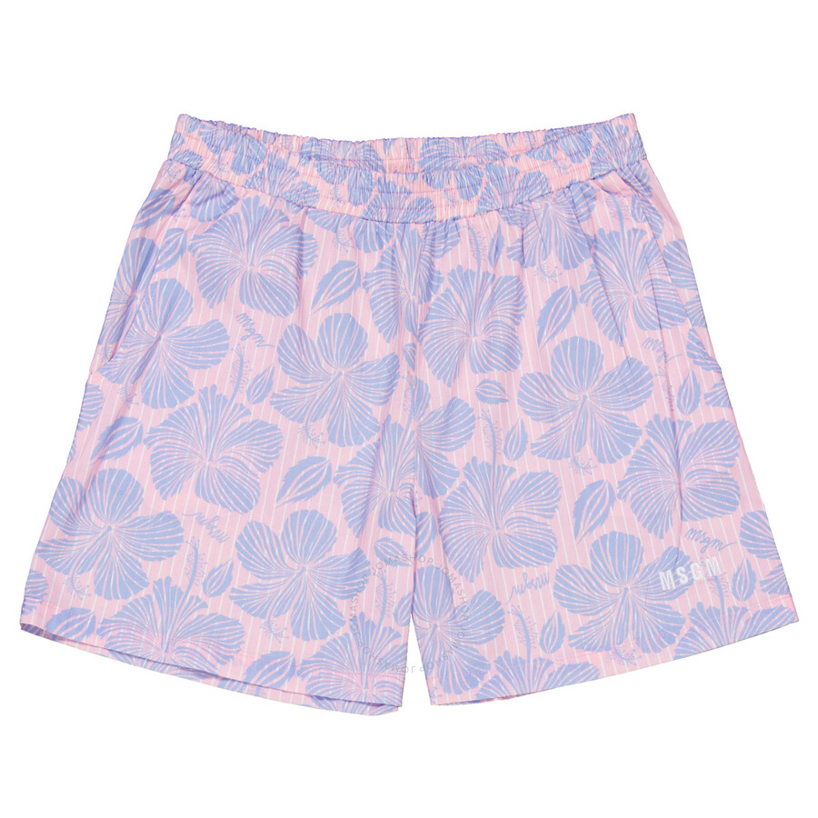 Msgm Kids Floral-print Elasticated Shorts In Pink