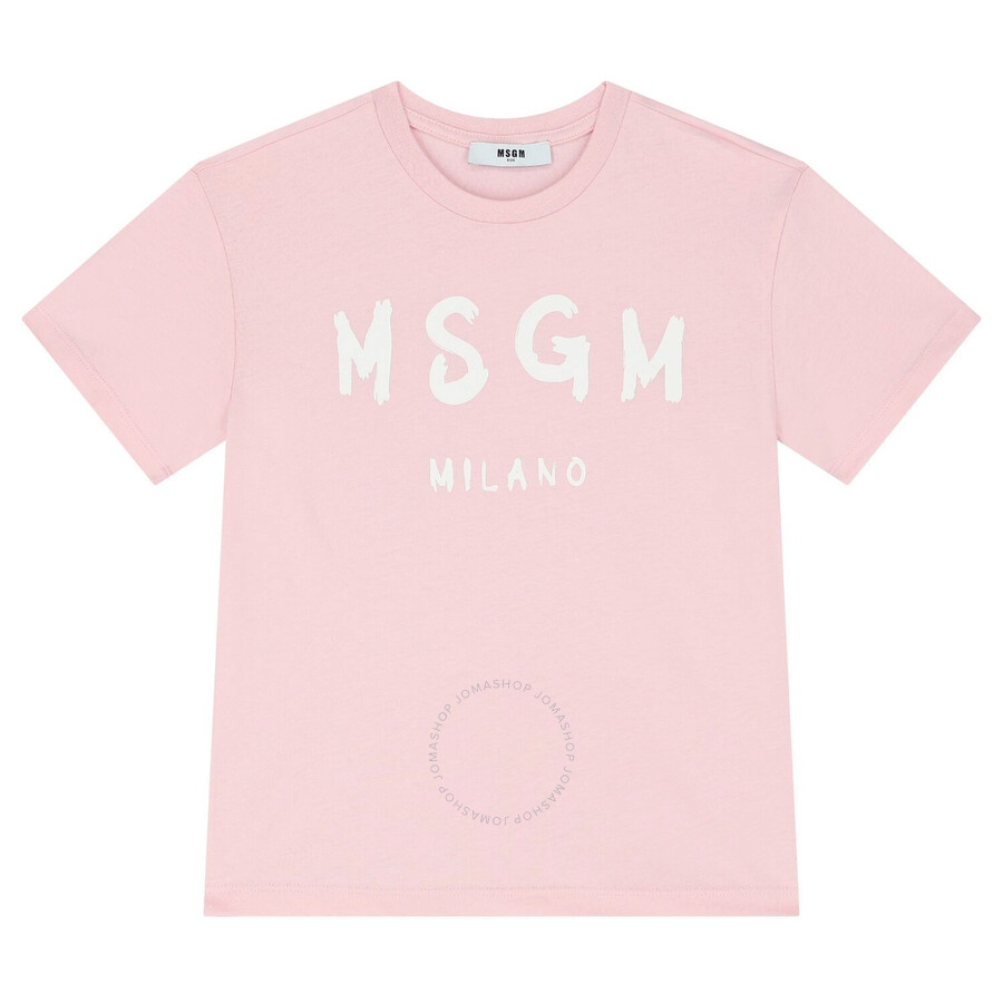 Msgm Kids Light Pink Logo Print Cotton T-shirt In Pink