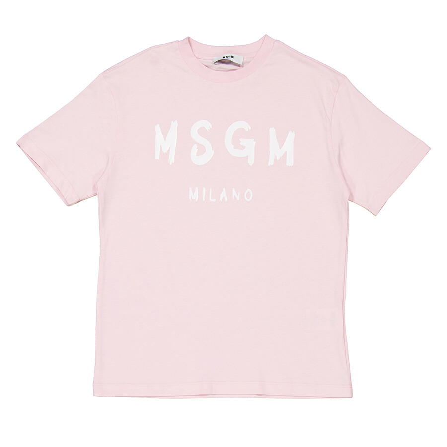 Kids Light Pink Logo Print Cotton T-Shirt