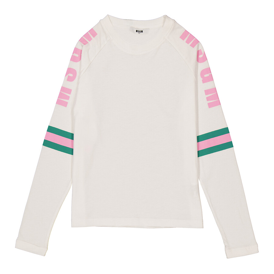 Msgm Kids Stripe Detail Long-sleeve T-shirt In White