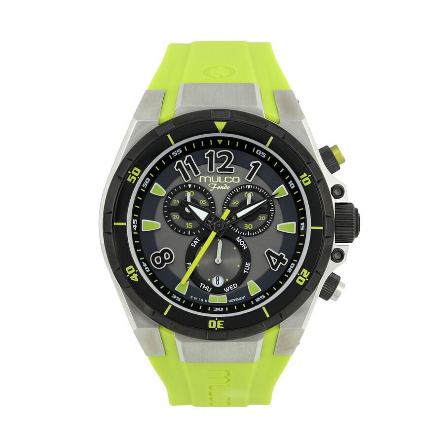 Mulco Fondo Black Dial Lime Green Silicone Strap Men's Watch