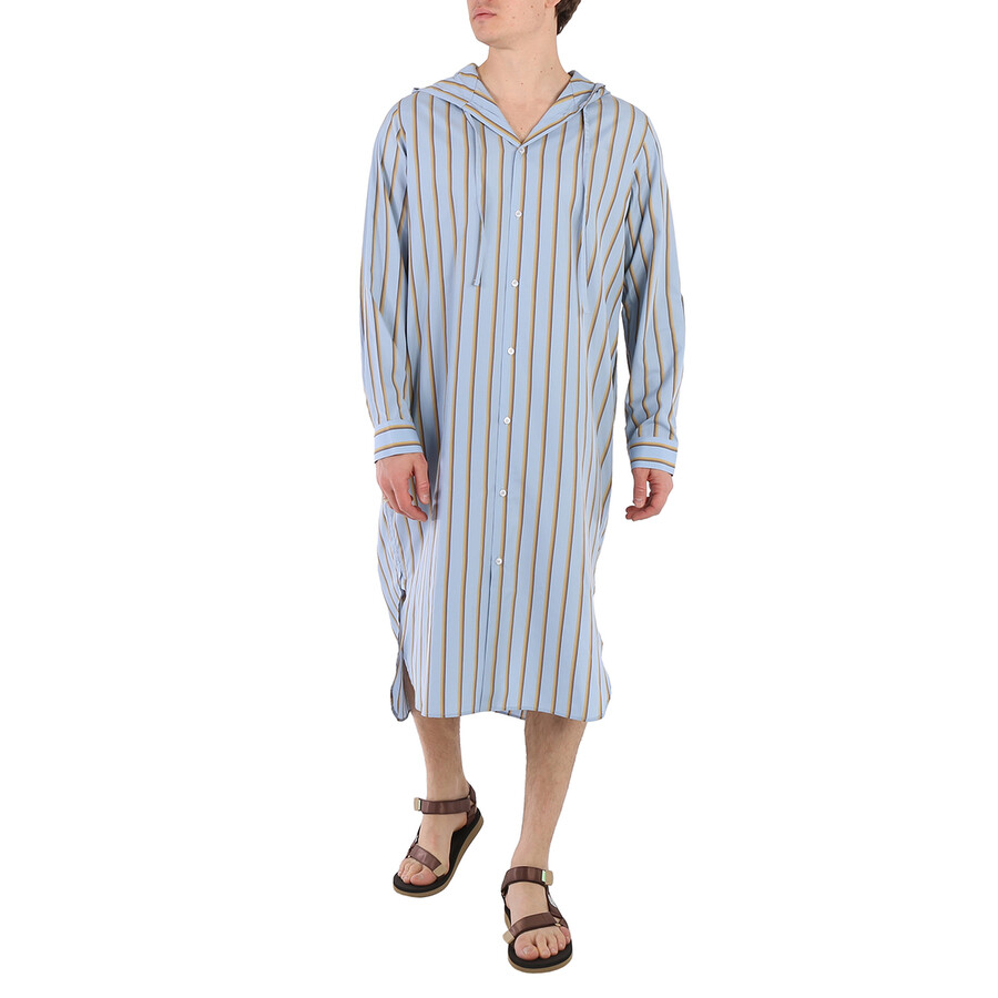 Men's Stripe Granddad Hooded Long Nightshirt