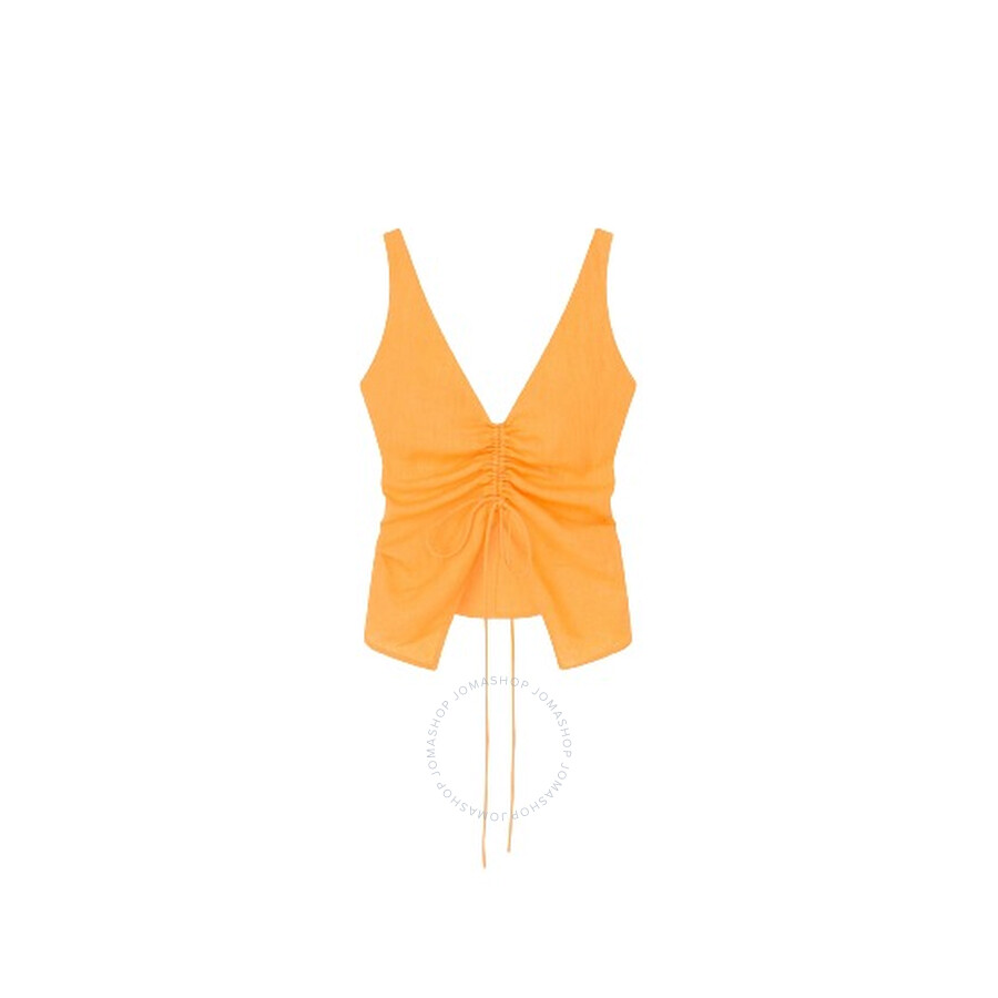 Nanushka Berdine Drawstring Sleeveless Linen Top In Orange