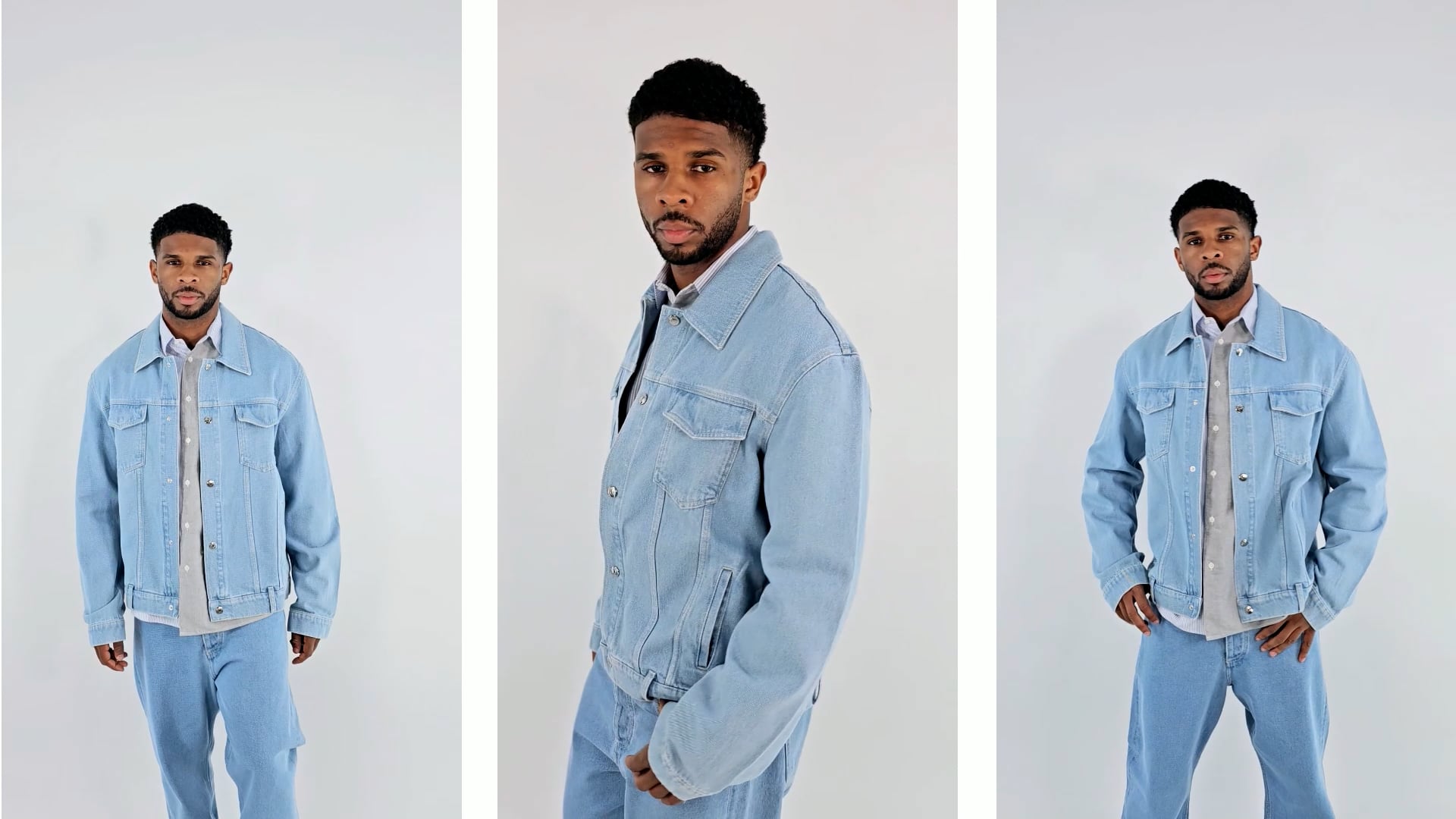 ジャケット・アウター NO MASS PROD Wax Denim Bomber Jacket Nanushka Eco Light Wash Boyce Denim Jacket, Size Medium