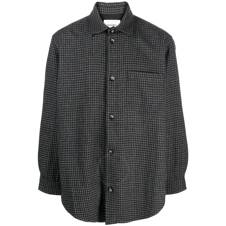 Nanushka Matize Long Sleeve Houndstooth Shirt In Black