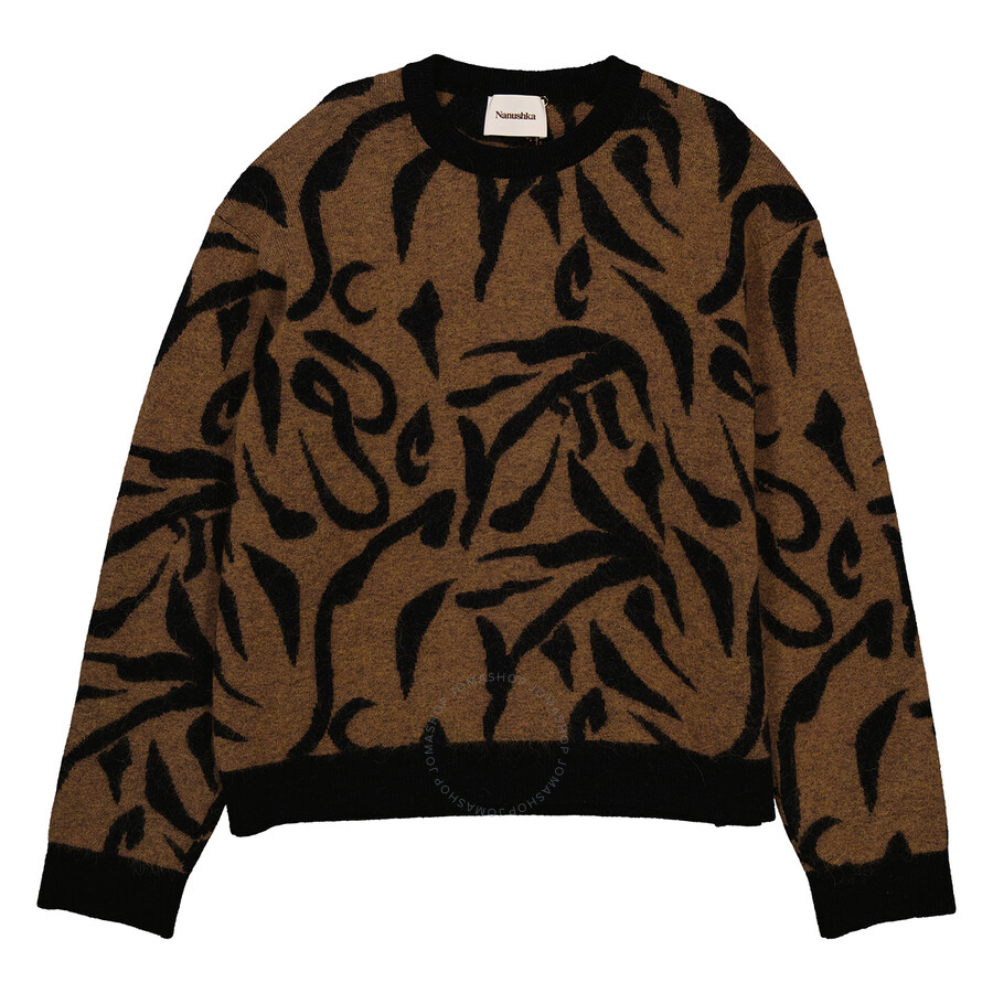 Nanushka Toine Crew Neck Abstract Print Sweater In Brown/black