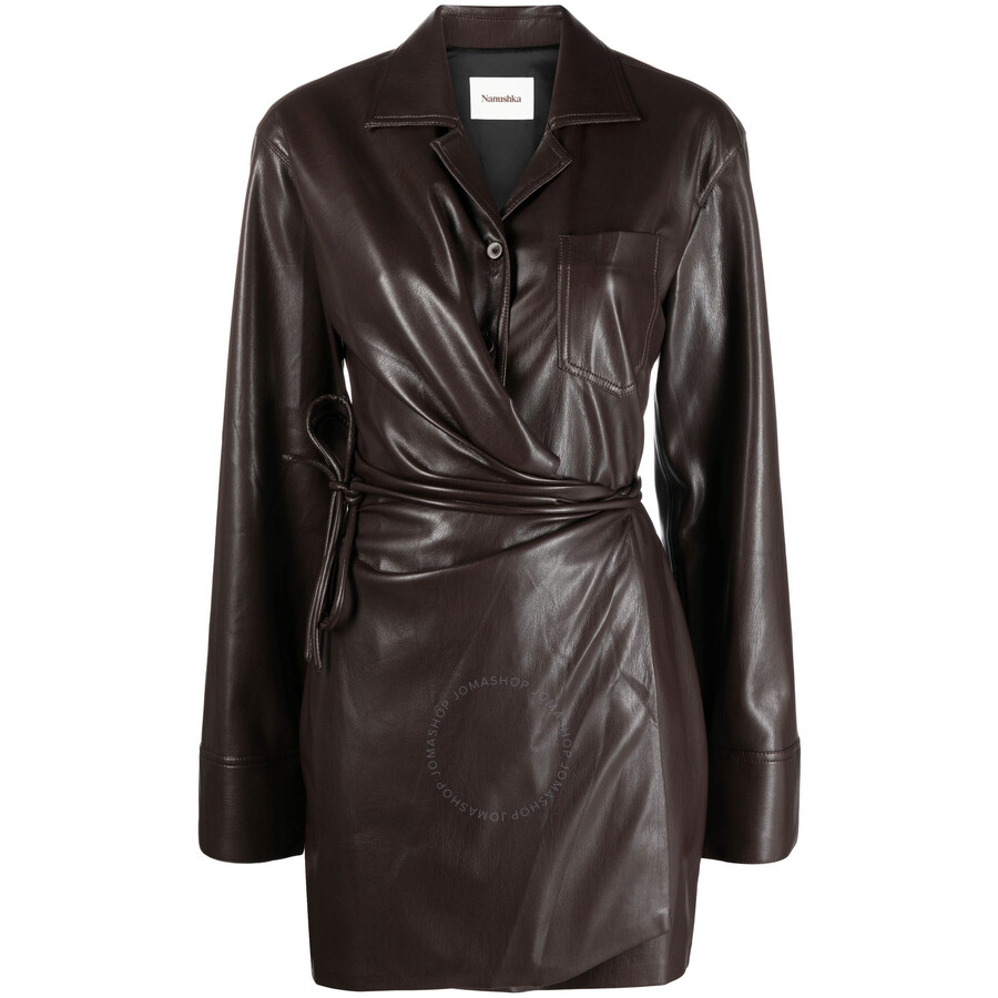 Nanushka Xaviera Okobor Wrap Mini Dress In Brown