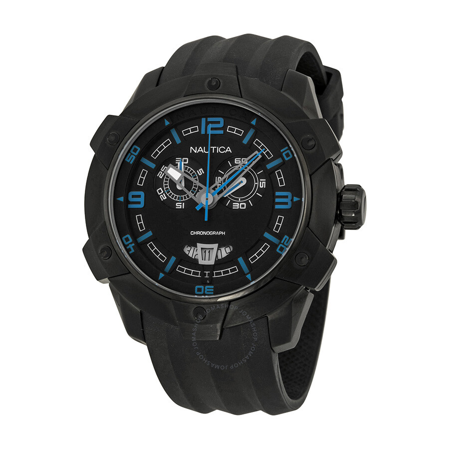 Nautica Chronograph Black Dial Black Rubber Men's Watch A43007G N43007G ...
