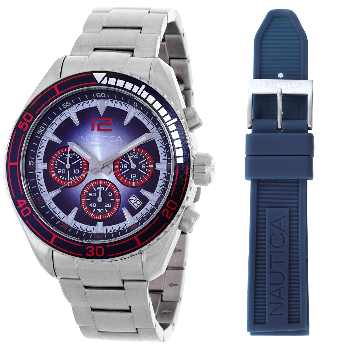 Nautica Key Biscane Chronograph Quartz Blue Dial Men's Watch Box Set NAPKBF302