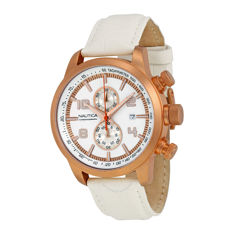 Nautica NCT 400 White Dial White Leather Men's Quartz Watch A20053G 656086038156 Watches, Nct