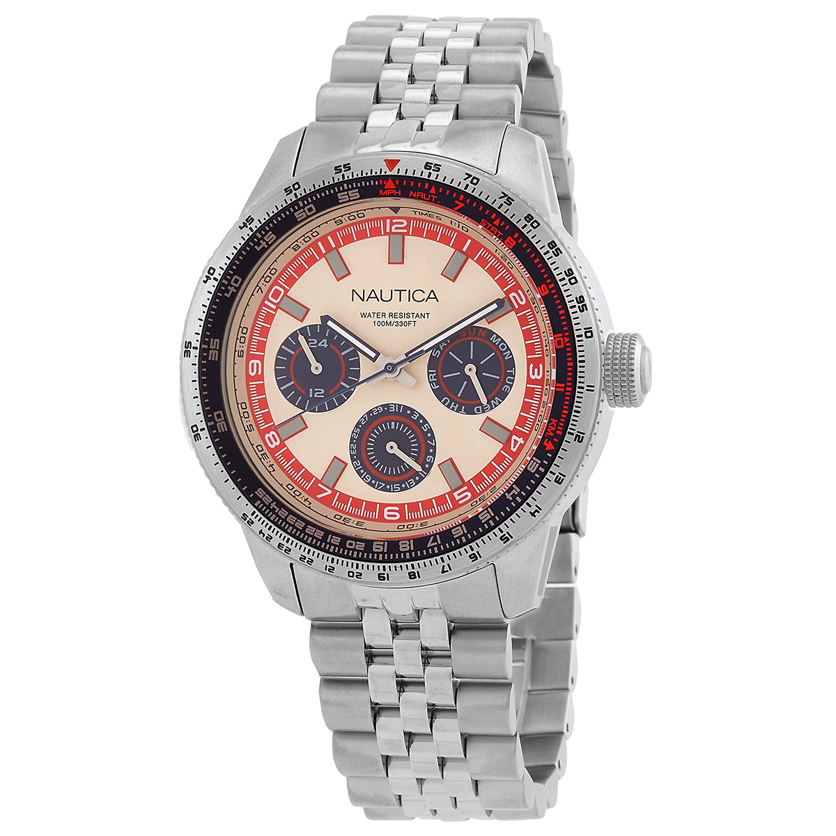 Orologio Nautica Pier39 Uomo, Cronografo Al Quarzo, Acciaio, Quadrante Nero, 10 Atm