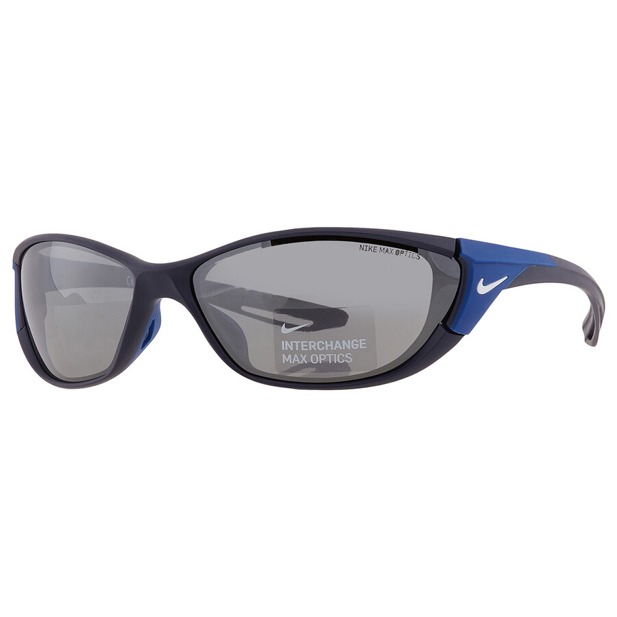 Nike Silver Flash Wrap Men's Sunglasses  Zone Dz7356 410 66 In Navy / Silver