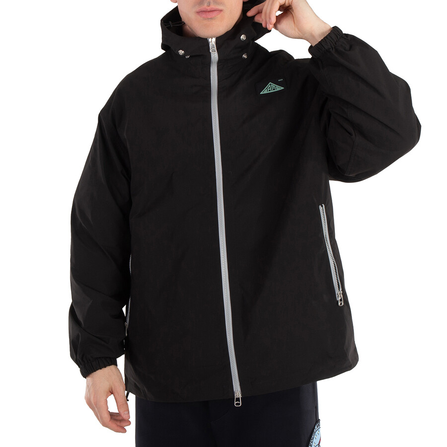 Men's Black Logo-Patch Hooded Jacket, Size Small