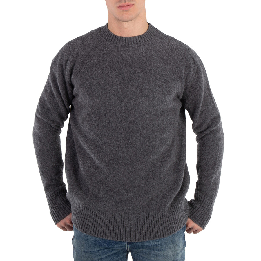 Men's Stone Grey Logo-Print Wool Jumper