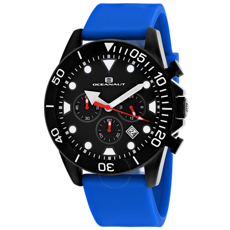 Shop Oceanaut Naval Chronograph Quartz Black Dial Men's Watch Oc1313 In Black / Blue