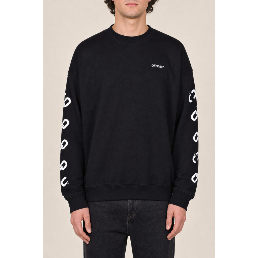 Off-White Men's Black Cotton Crewneck Sweater, Size L
