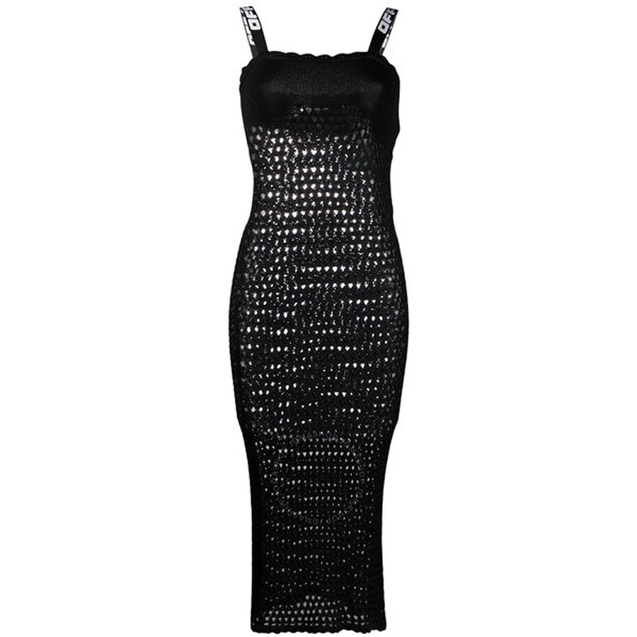 Off-white Open Knit Sleeveless Dress In Black In Black