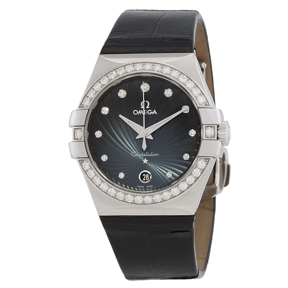 Omega Constellation Blue Guilloche Diamond Dial 35 mm Ladies Watch 123.18.35.60.56.001