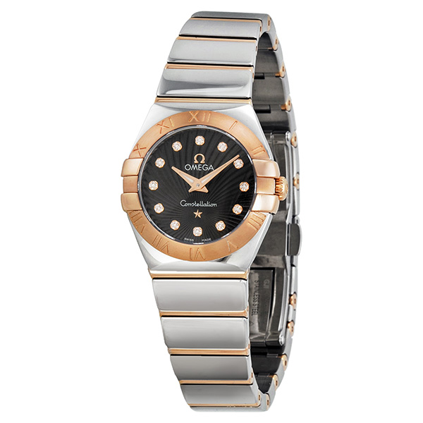 Omega Constellation Brown "Griffes" Style Dial 18kt Rose Gold Bezel Stainless Steel Ladies Watch 12320246063002