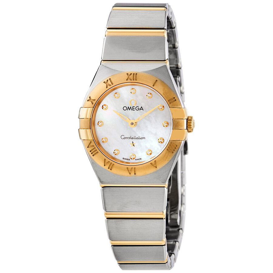 Shop Omega Constellation Manhattan Quartz Diamond White Mther Of Pearl Dial Ladies Watch 131.20.25.60.55. In Gold / Mother Of Pearl / White / Yellow