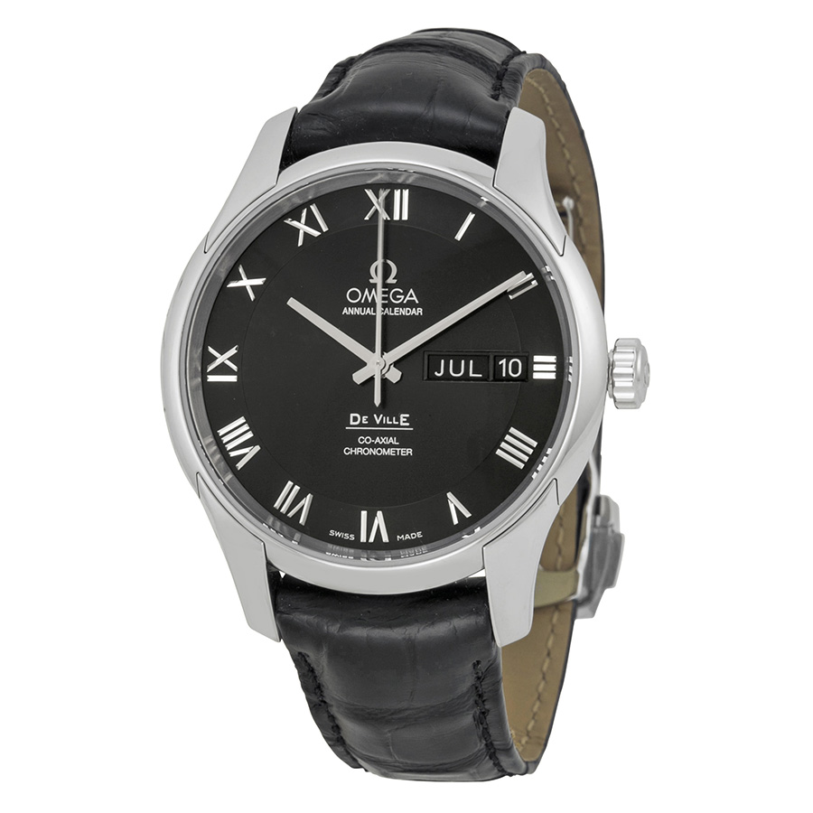 Omega De Ville Automatic Black Dial Black Leather Men's Watch 43113412201001