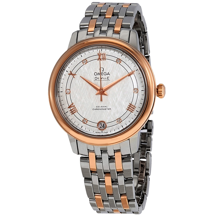 De Ville Silver Diamond Dial Ladies Steel and 18kt Rose Gold Watch