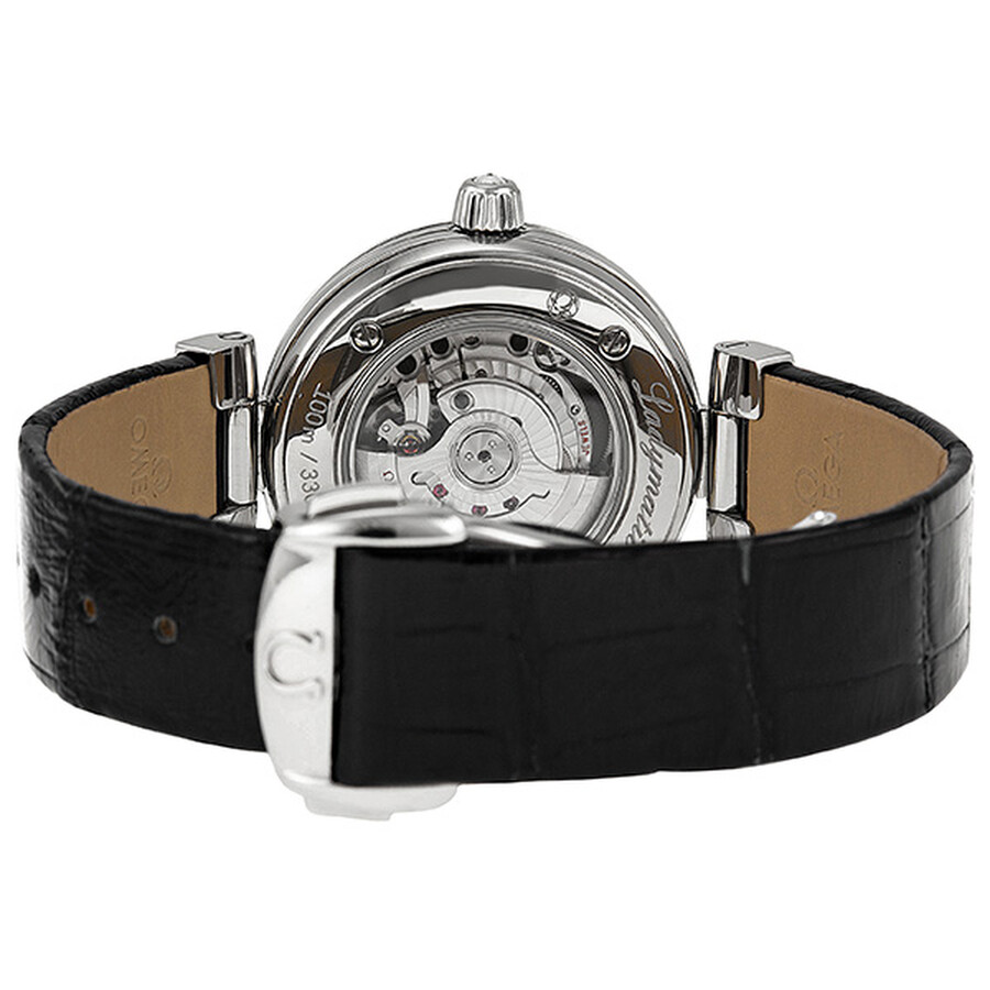 Omega DeVille Ladymatic Black Diamond Dial Stainless Steel Black Leather Ladies Watch 425.38.34