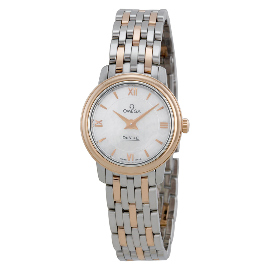 Omega DeVille Mother of Pearl Dial Rose Gold and Stainless Steel Ladies Watch 42420246005002