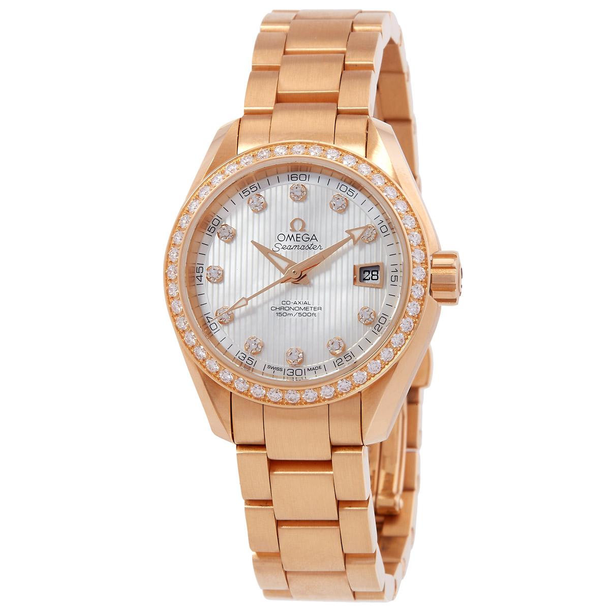 Omega Seamaster Aqua Terra Automatic 18kt Rose Gold Diamond White Mother of Pearl Dial Ladies Watch 231.55.30.20.55.001