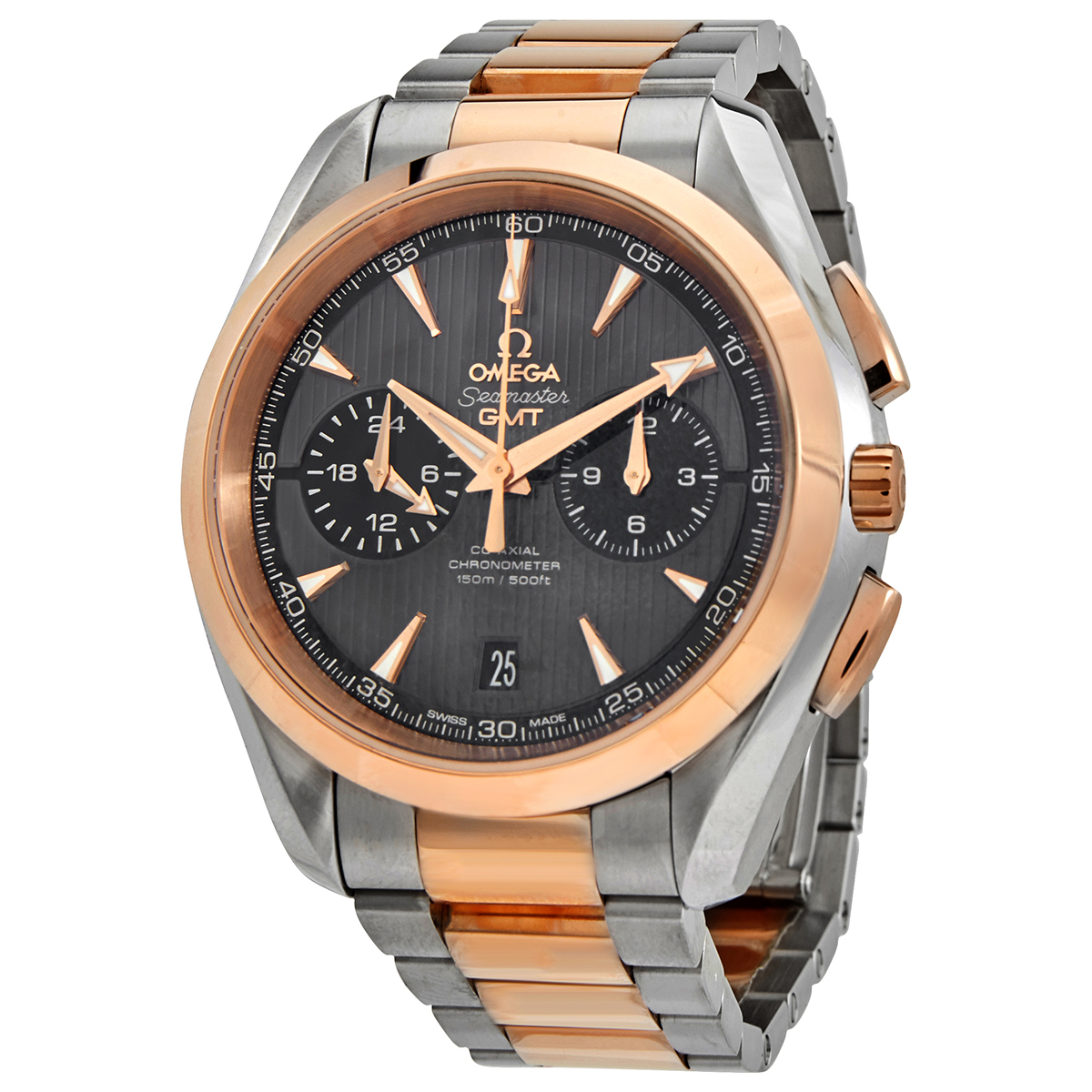 Omega Seamaster Aqua Terra Teak Grey Dial Chronograph Steel and 18K Rose Gold Automatic Men's Watch 23120435206001