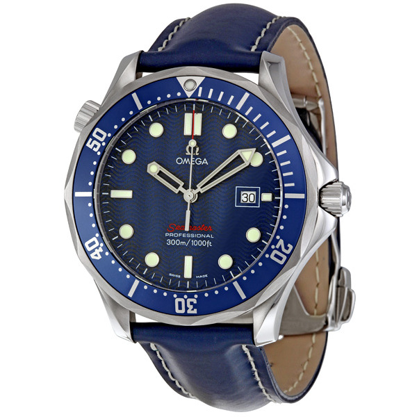 Omega Seamaster Blue Dial Blue Leather Strap Men's Watch 2923.80.91