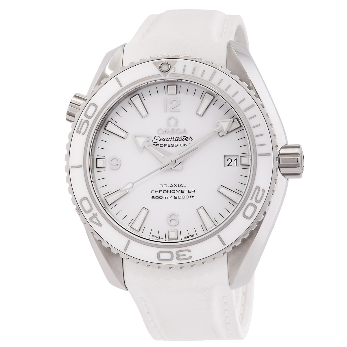 Omega Seamaster Planet Ocean White Dial White Rubber Ladies Watch 232.32.42.21.04.001
