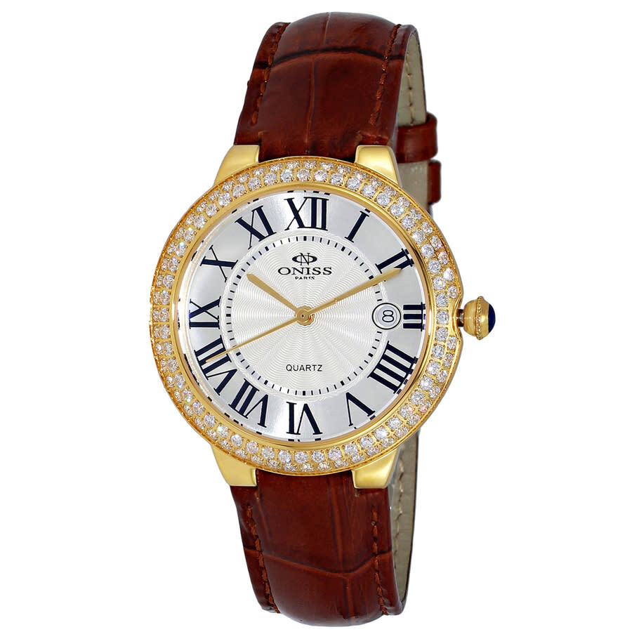 Shop Oniss On3322-l Quartz Crystal White Dial Ladies Watch On3322-lg/wt In Brown / Gold Tone / White