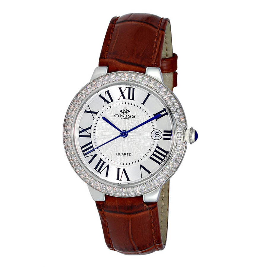 Shop Oniss On3322-l Quartz Crystal White Dial Ladies Watch On3322-l/wt In Blue / Brown / White