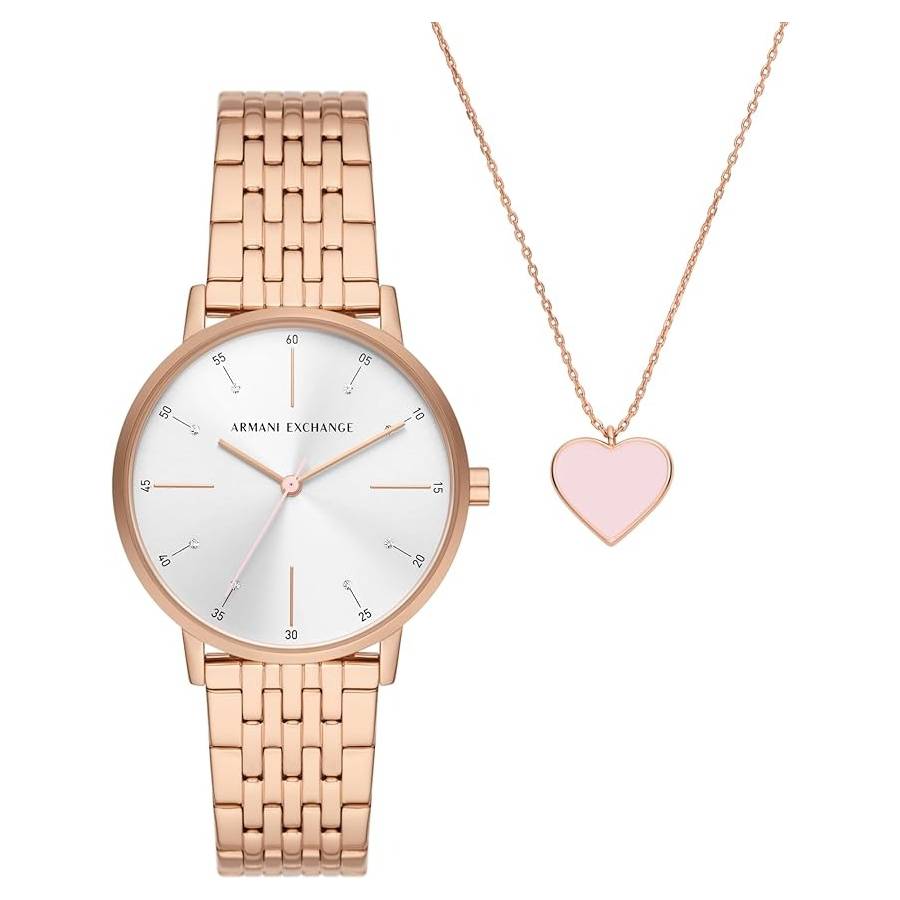 Open Box - Armani Exchange Three-Hand Quartz Silver Dial Ladies Watch AX7145SET