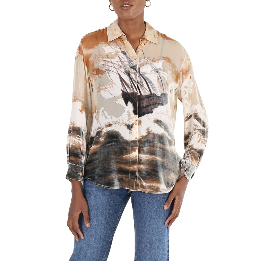 Open Box - Burberry Debore Silk Blend Sheep Print Oversized Shirt, Brand Size 10 (US Size 8)